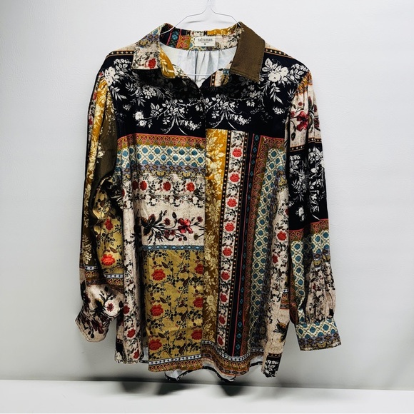 TALISMAN Floral Patchwork Long BISHOP Sleeve OVERSIZED Shirt SIZE M - Picture 1 of 10